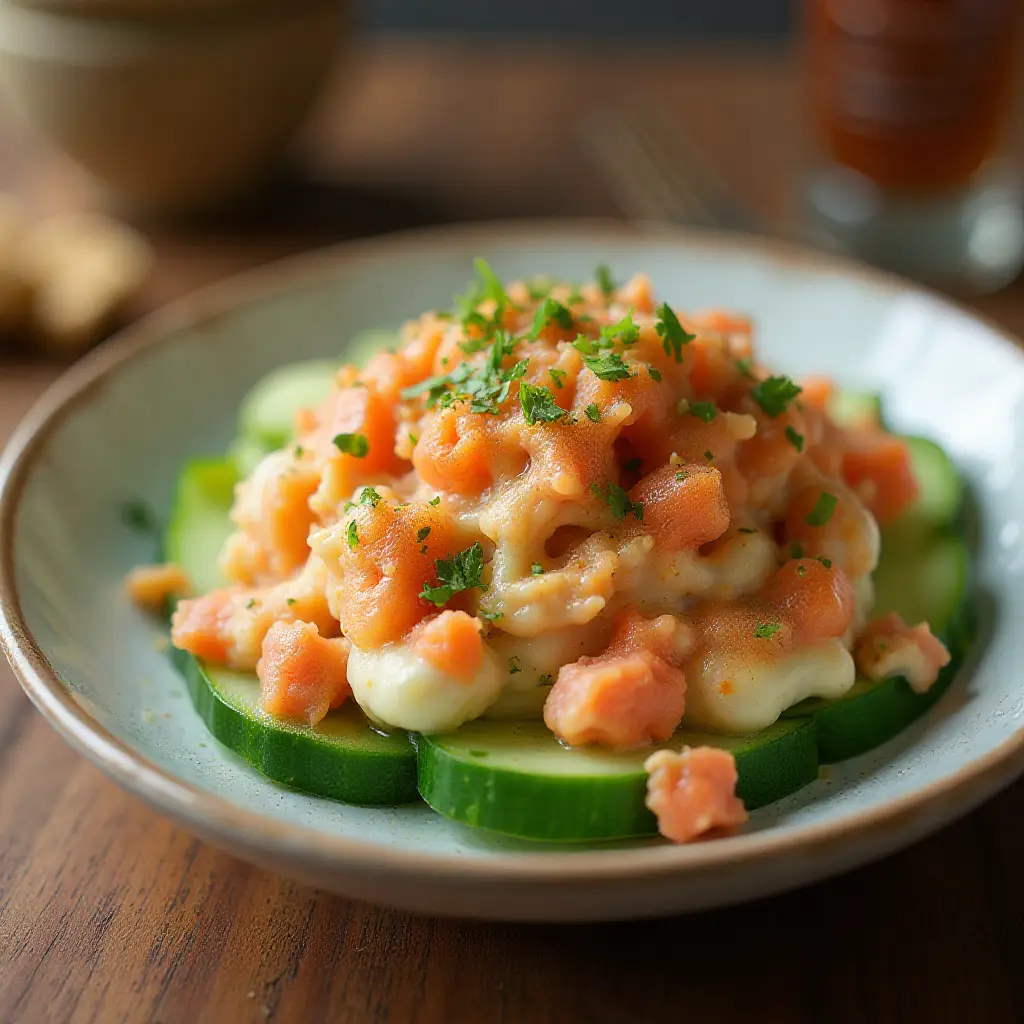 Spicy Salmon Roll Shaken Cucumber Salad