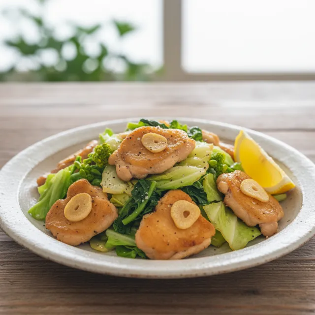 高麗菜與雞肉蒜香炒