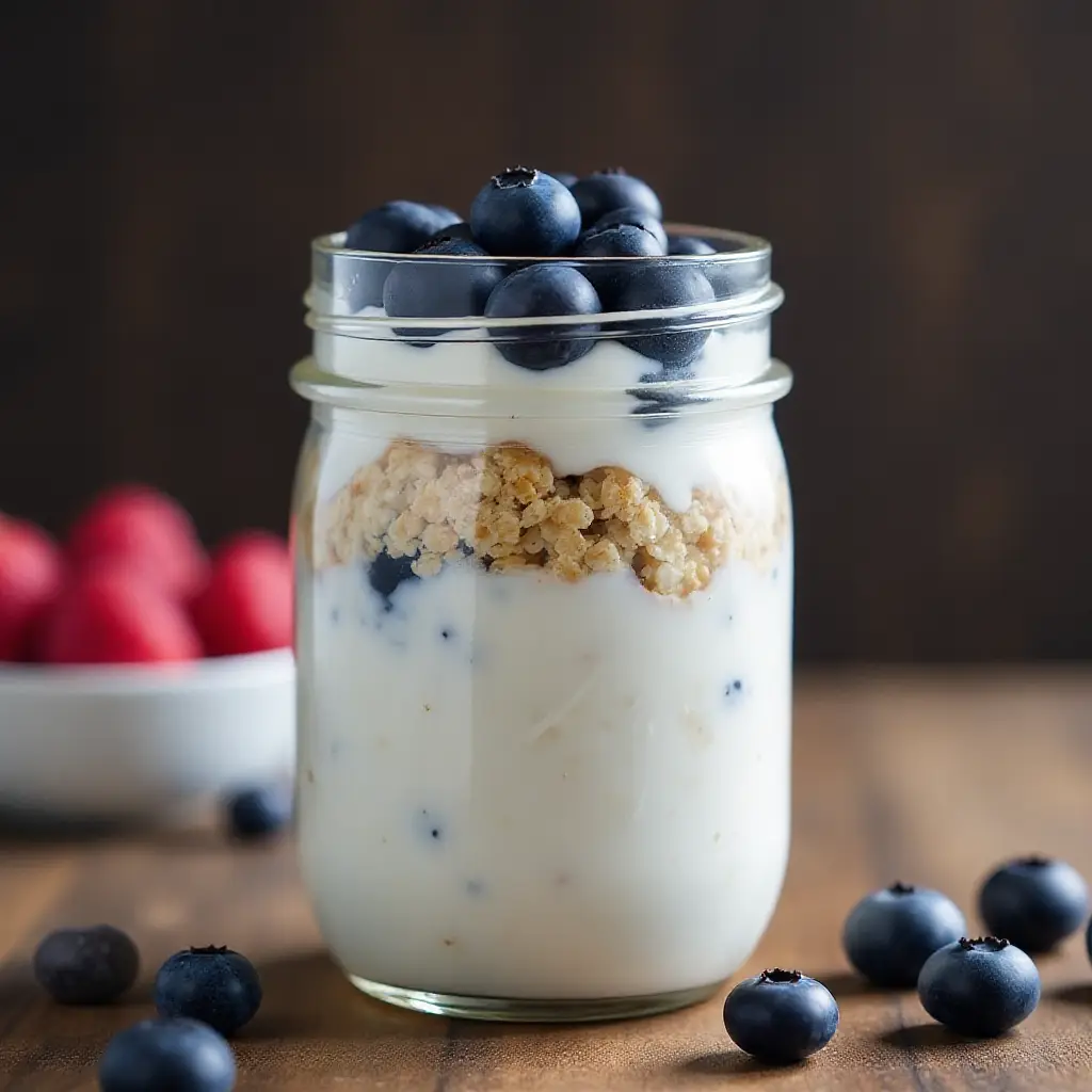 Overnight Steel-Cut Oats with Yogurt and Blueberries