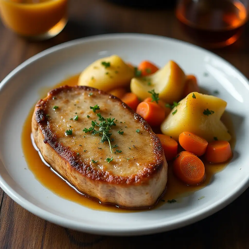 Pressure Cooker Bone-In Pork Chops, Baked Potatoes, and Carrots