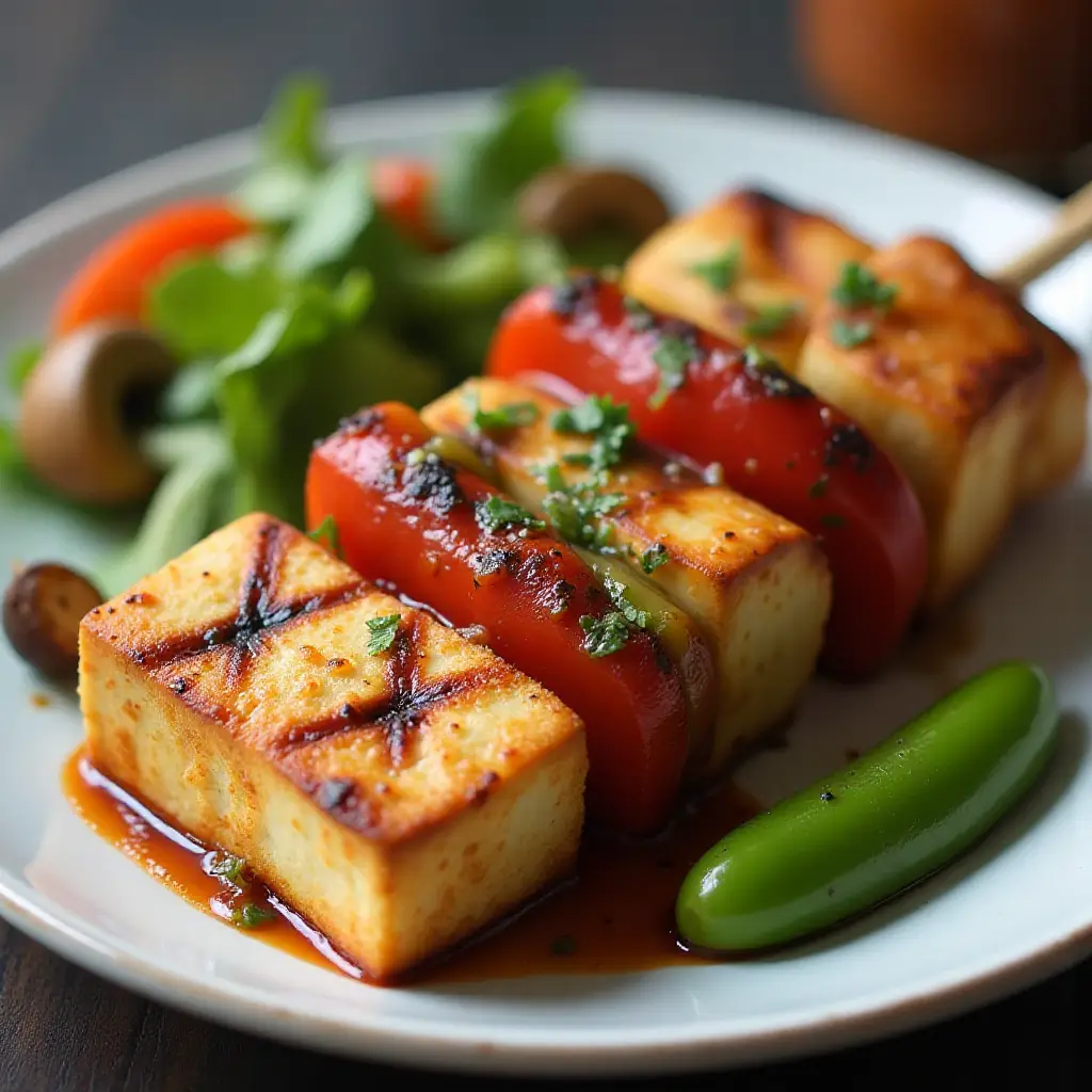 Grilled Tofu Skewers with Sriracha Sauce