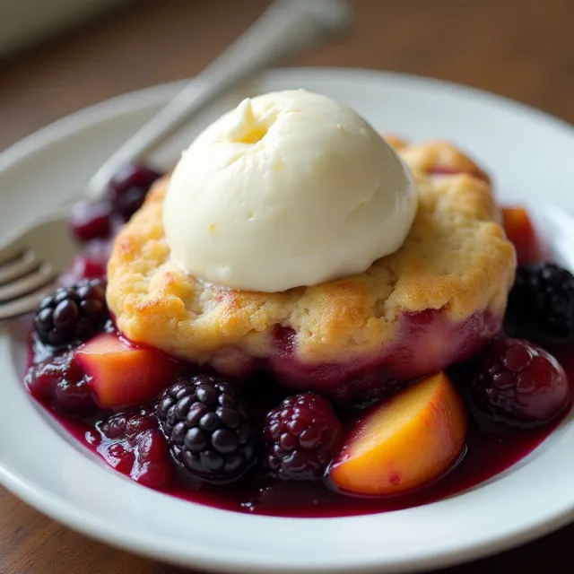 Peach and Blackberry Cobbler