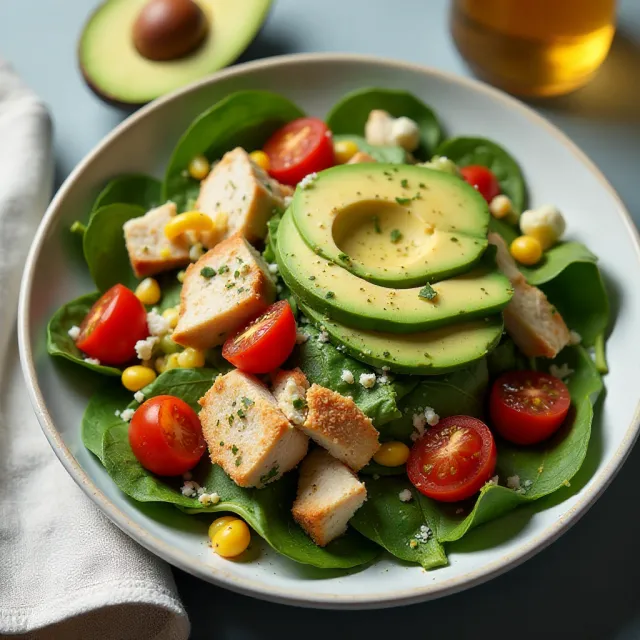Spinach Salad with Chicken, Avocado, and Goat Cheese