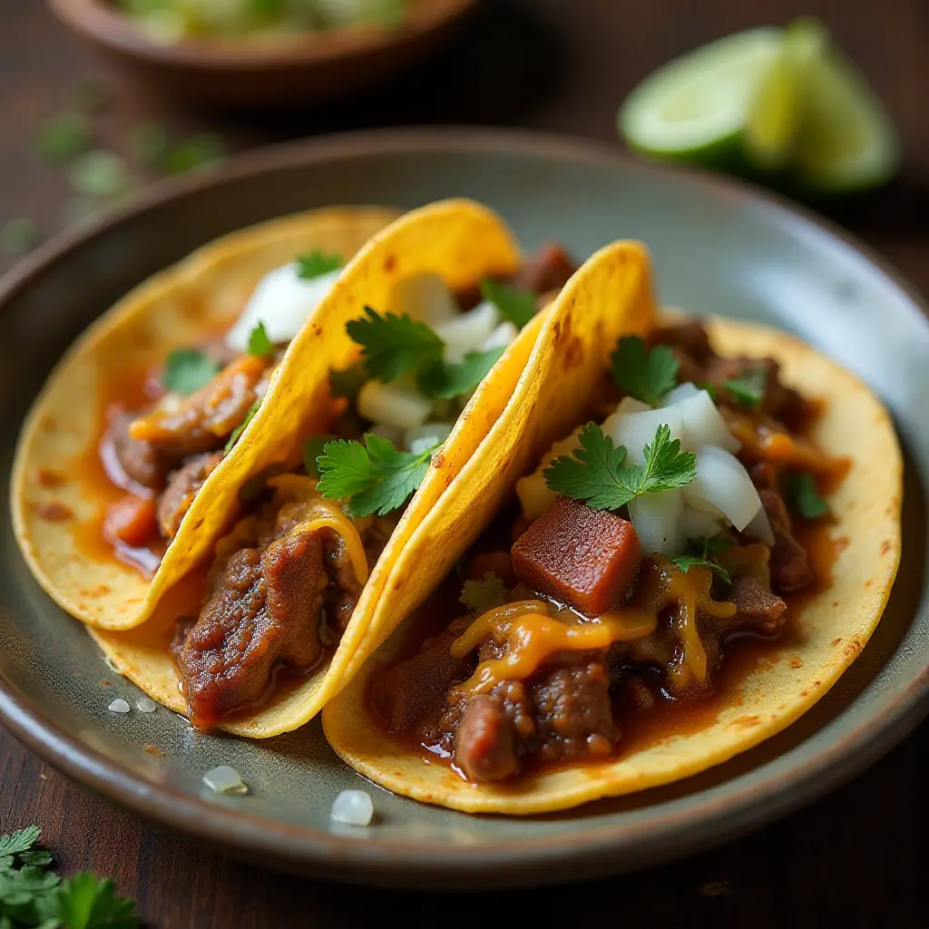 Beef Birria Queso Tacos with Consommé