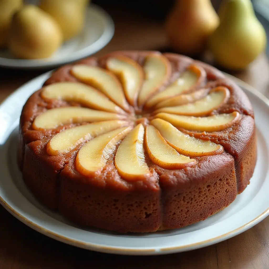 Upside-Down Pear Gingerbread Cake