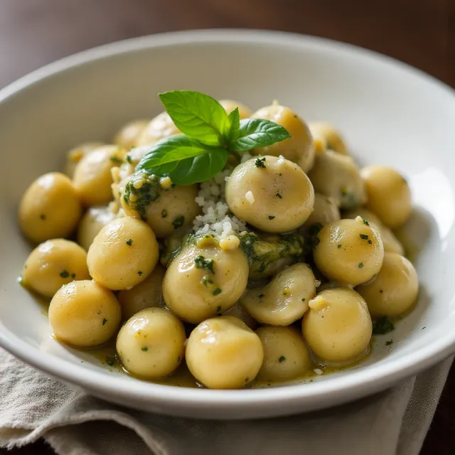 Gnocchi with Chicken, Pesto and Fresh Mozzarella