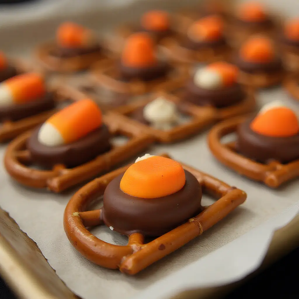 Chocolate-Candy Corn Pretzel Bites