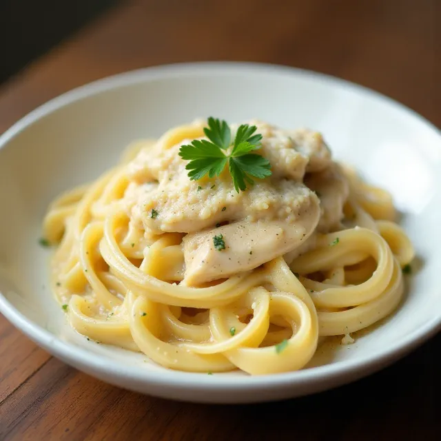 Lighter Chicken Fettuccine Alfredo