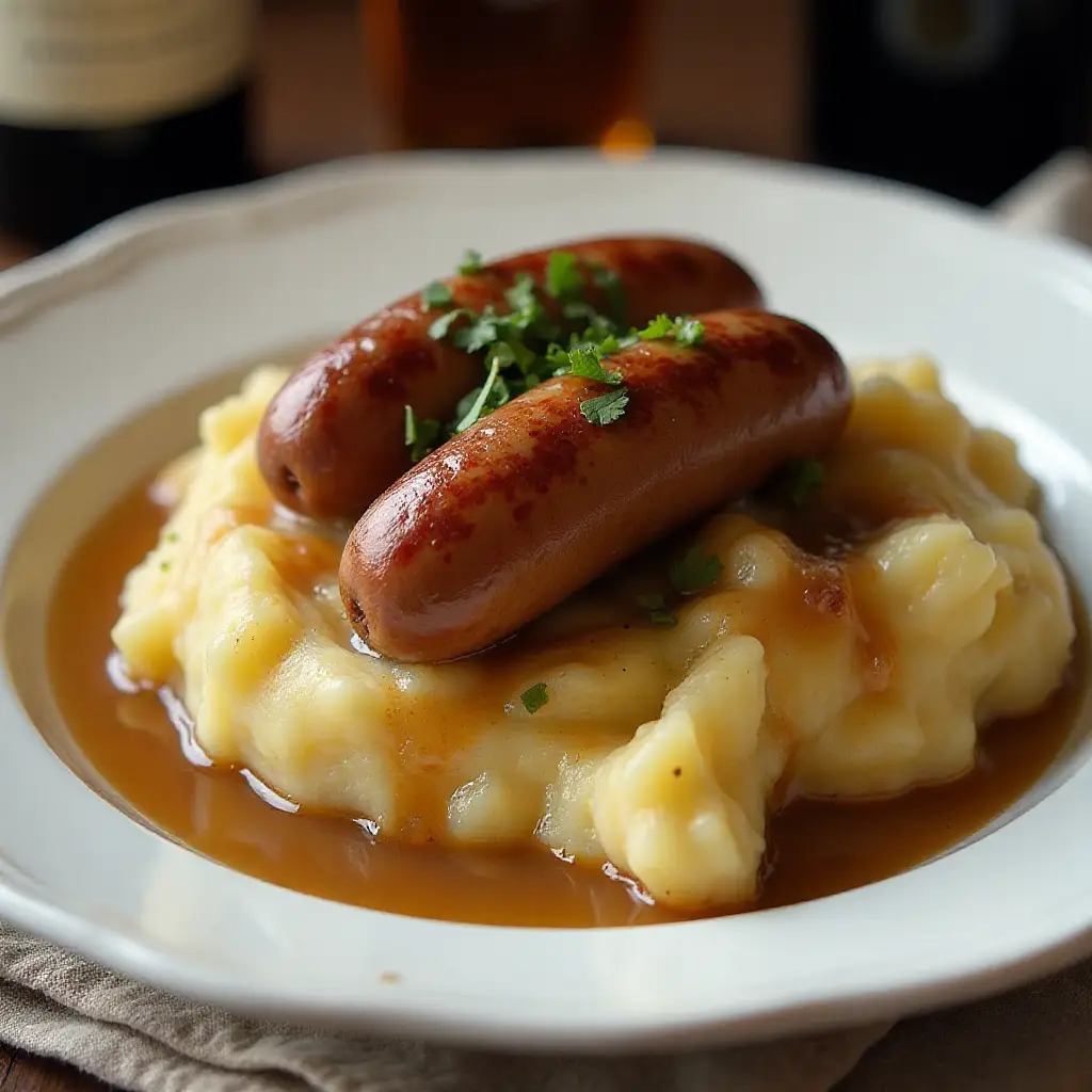 True Bangers and Mash with Onion Gravy