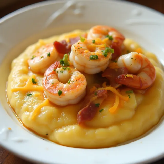 Shrimp and Cheesy Grits with Bacon