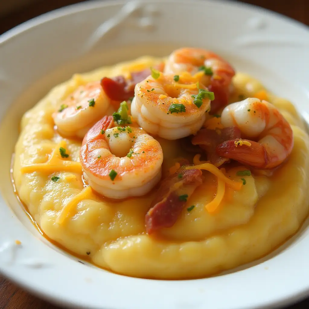 Shrimp and Cheesy Grits with Bacon