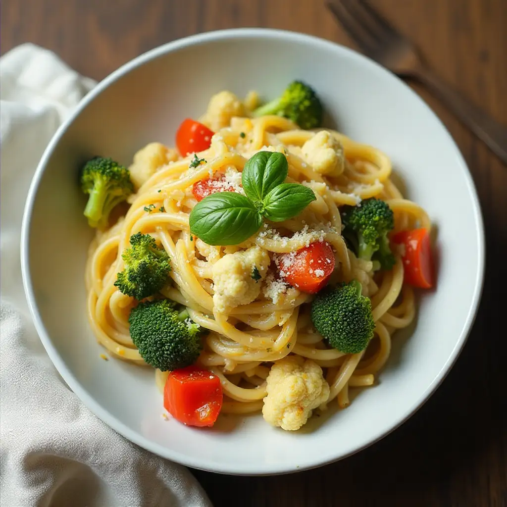 Pasta Primavera with Cauliflower Sauce