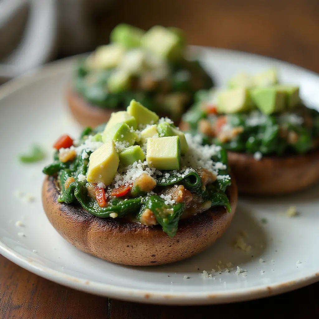 Spinach Stuffed Portobello Mushrooms with Avocado
