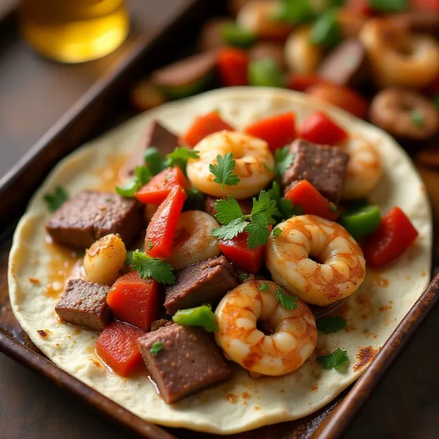 Sheet Pan Steak and Shrimp Fajitas