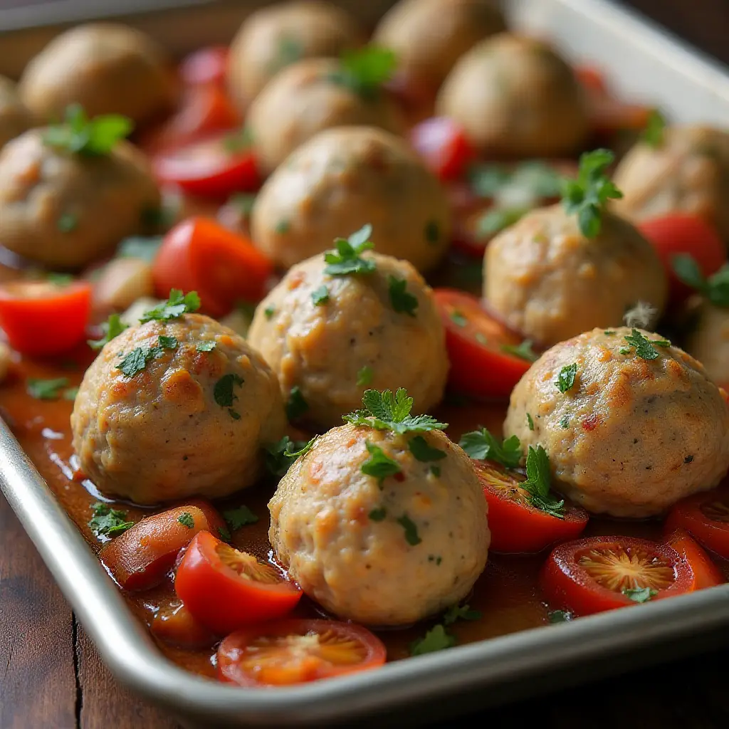 Mediterranean Turkey Meatball Sheet Pan Dinner