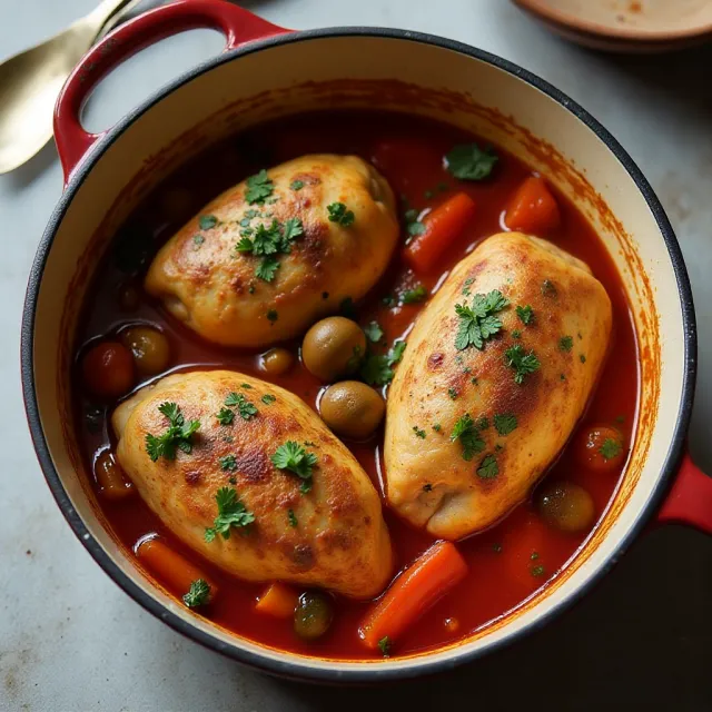 Spicy Mediterranean Chicken with Sausage-Stuffed Cherry Peppers