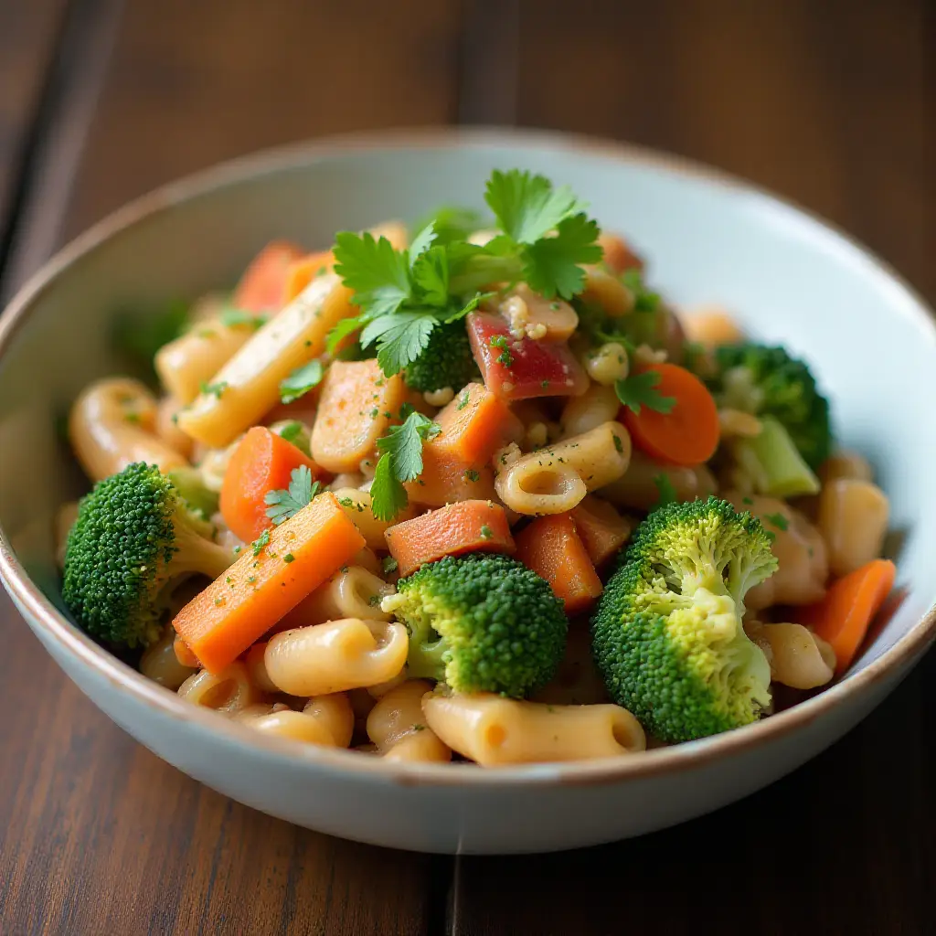Asian Pasta Salad with Beef, Broccoli and Bean Sprouts