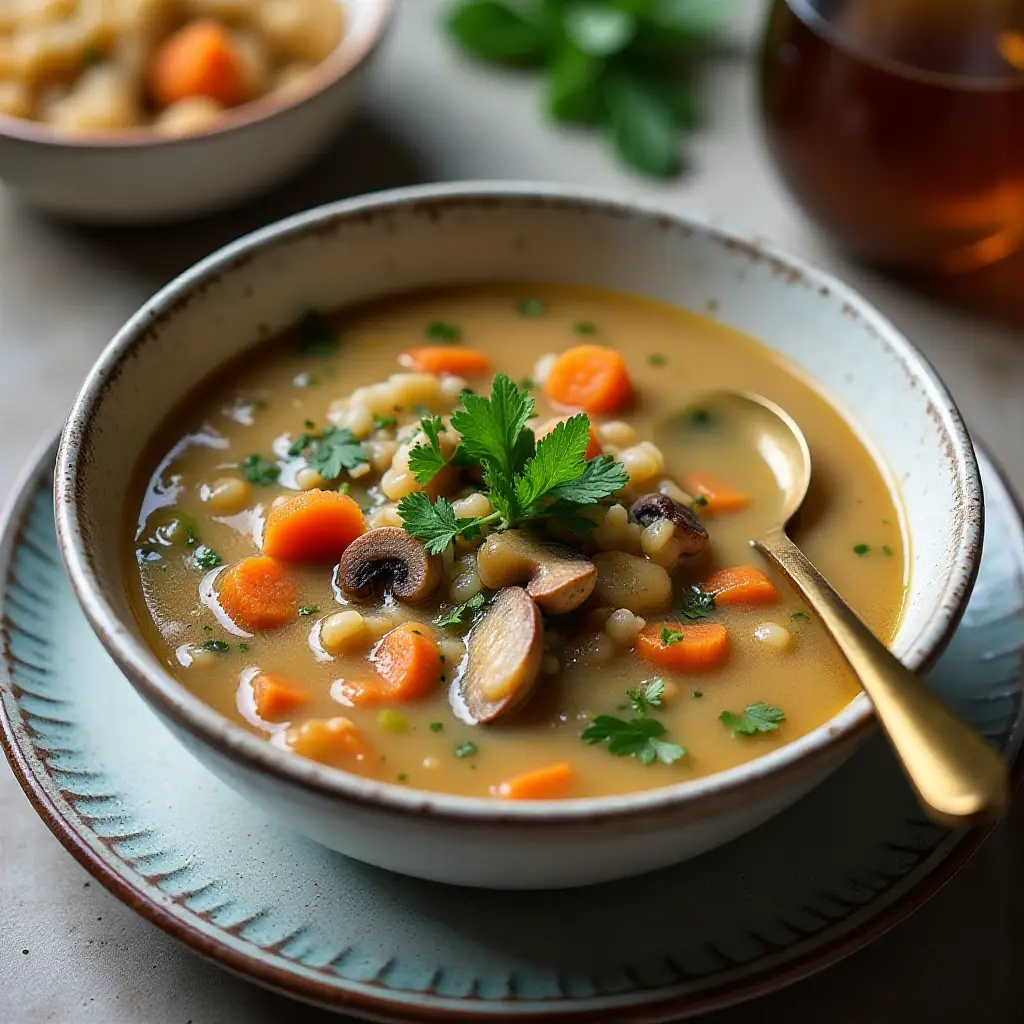 Vegan Creamy Mushroom and Farro Soup