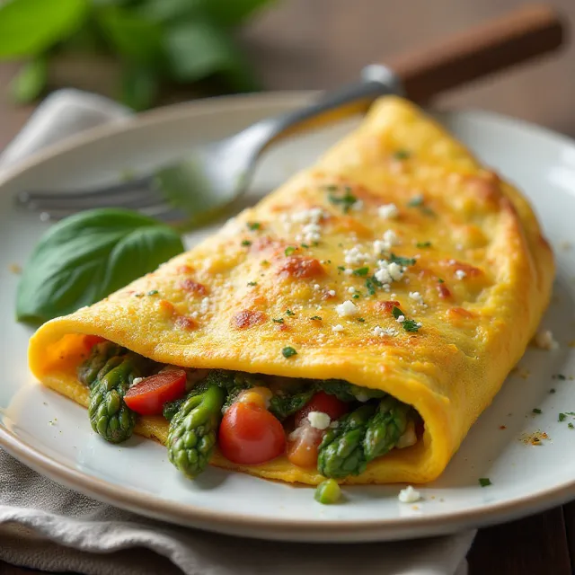 Greek Omelet with Asparagus and Feta Cheese