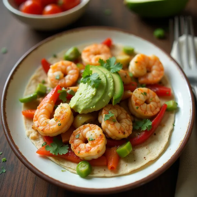 Skillet Shrimp Fajitas with Cilantro-Lime Cream