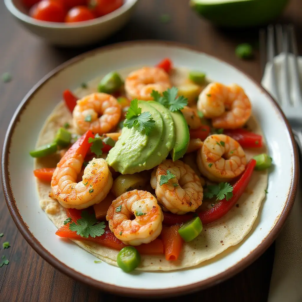 Skillet Shrimp Fajitas with Cilantro-Lime Cream