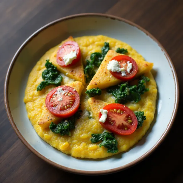 Pan-fried Polenta with Corn, Kale and Goat Cheese
