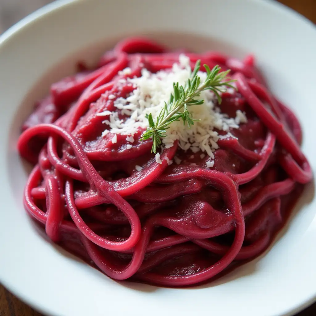 Fettuccine with Creamy Roasted Beet Sauce