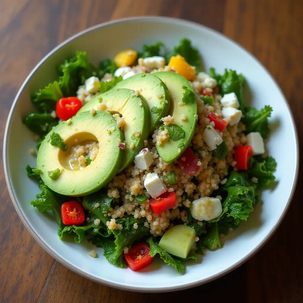 Kale, Quinoa, and Avocado Salad with Lemon Dijon Vinaigrette