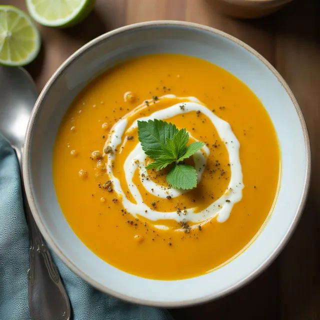 Curried Butternut Squash Soup with Lime Cream