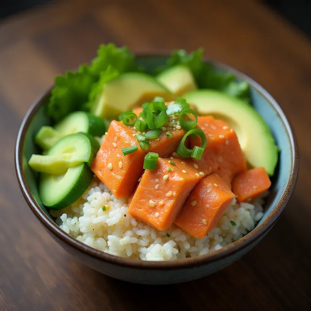 Spicy Canned Salmon Salad Rice Bowl