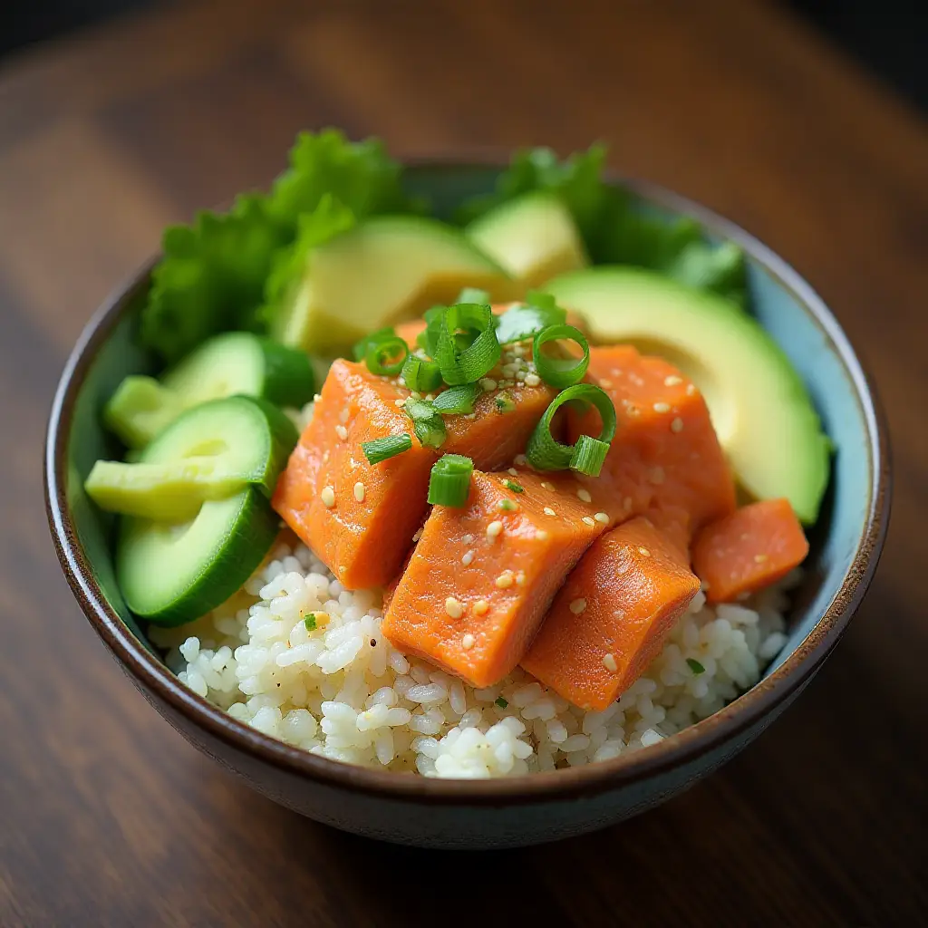 Spicy Canned Salmon Salad Rice Bowl