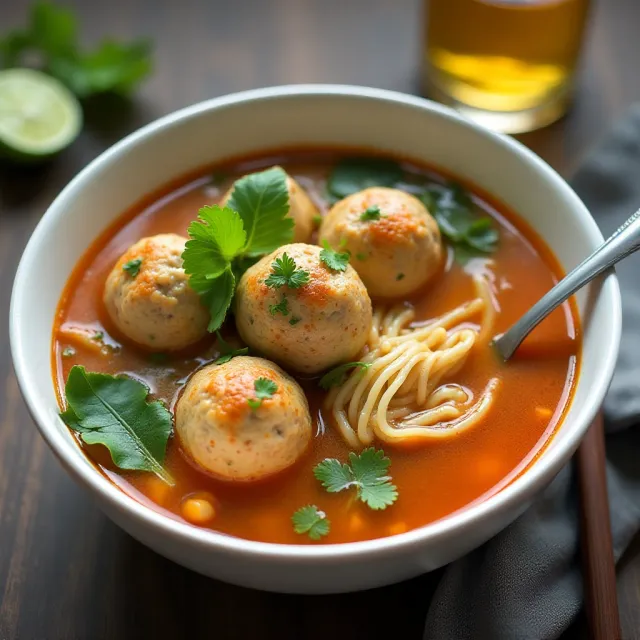 Thai Chicken Meatball Noodle Soup