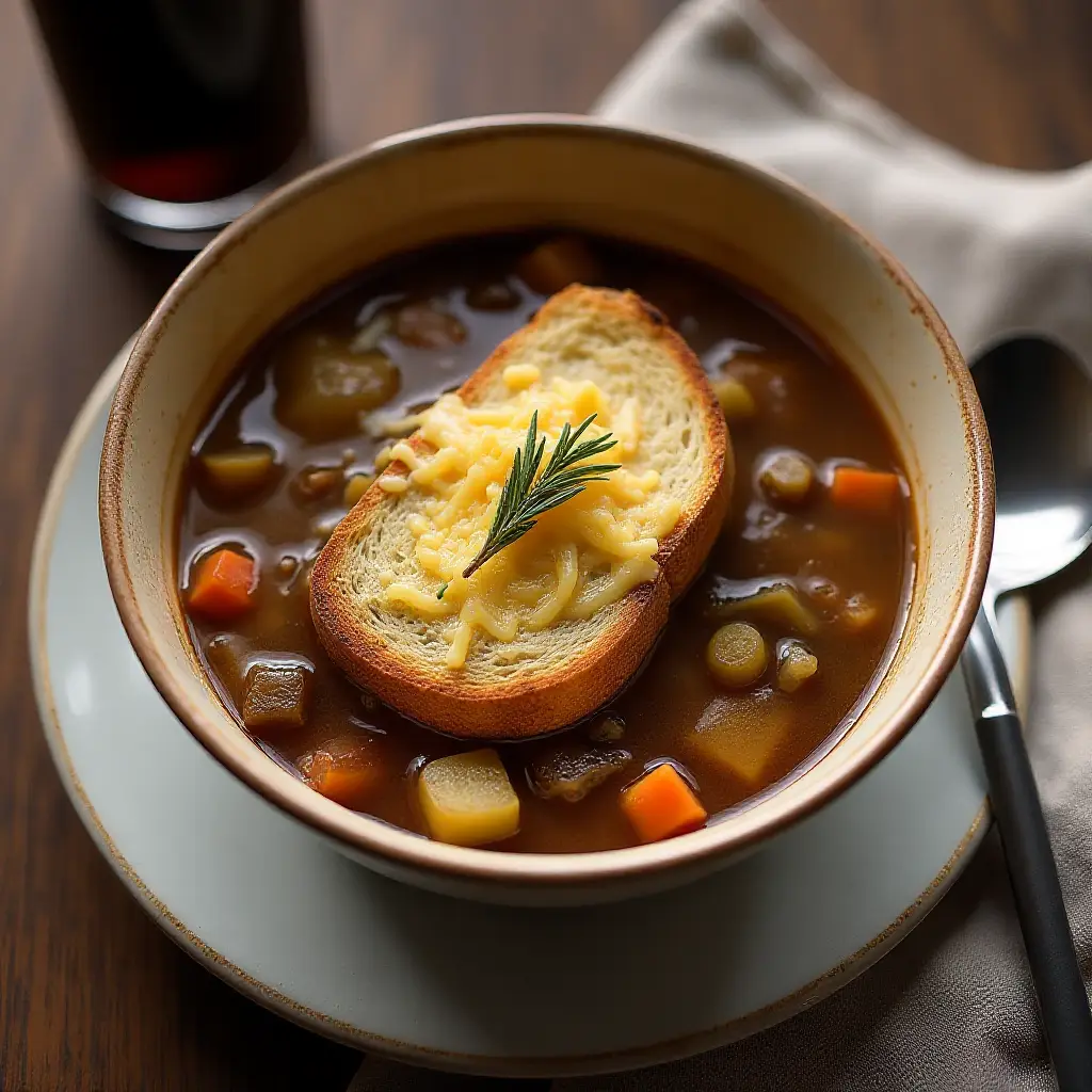 Vegetarian Stout French Onion Soup