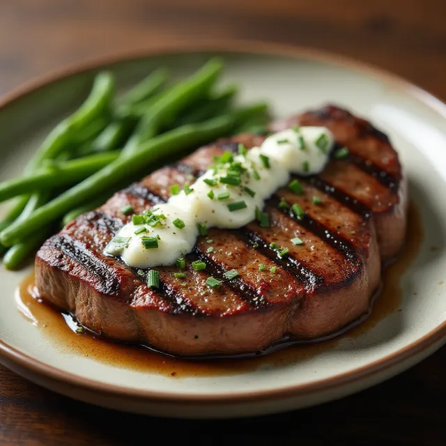 Grilled Flat Iron Steak with Blue Cheese-Chive Butter
