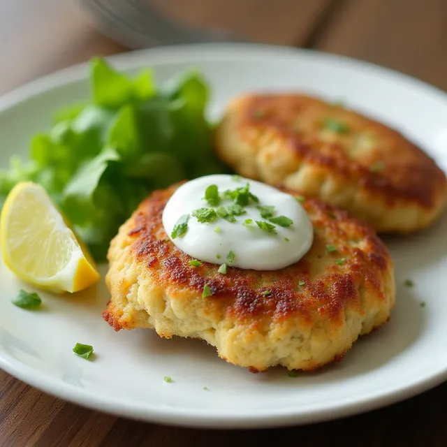 Crab Cakes with Cilantro-Sour Cream Sauce