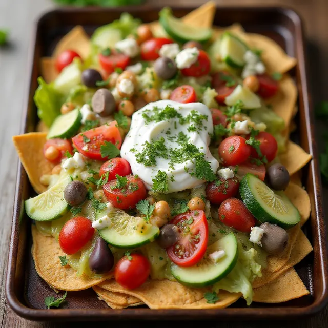 Sheet Pan Greek Salad Nachos