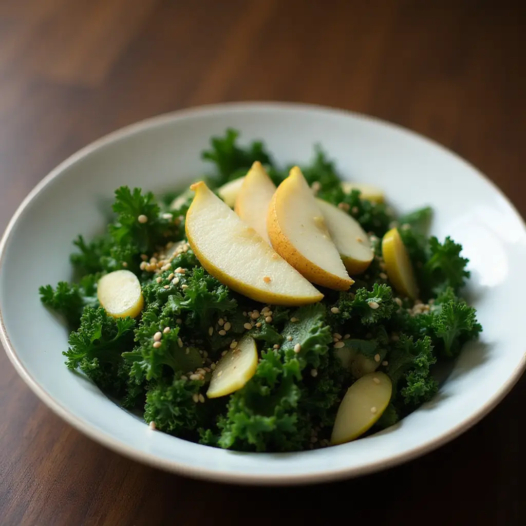 Kale and Pear Salad with Sesame-Ginger Dressing
