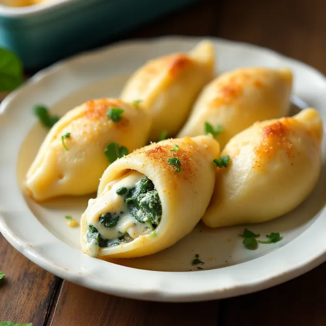 Chicken Spinach Alfredo Baked Stuffed Shells