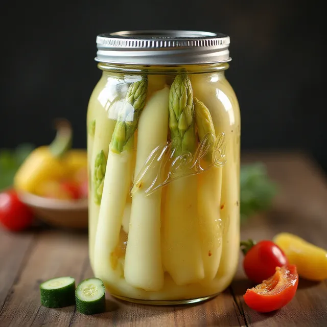 Pickled White Asparagus, Cucumbers, and Peppers