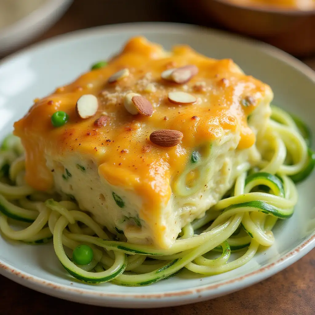 Cheesy Tuna and Zucchini Noodle Casserole