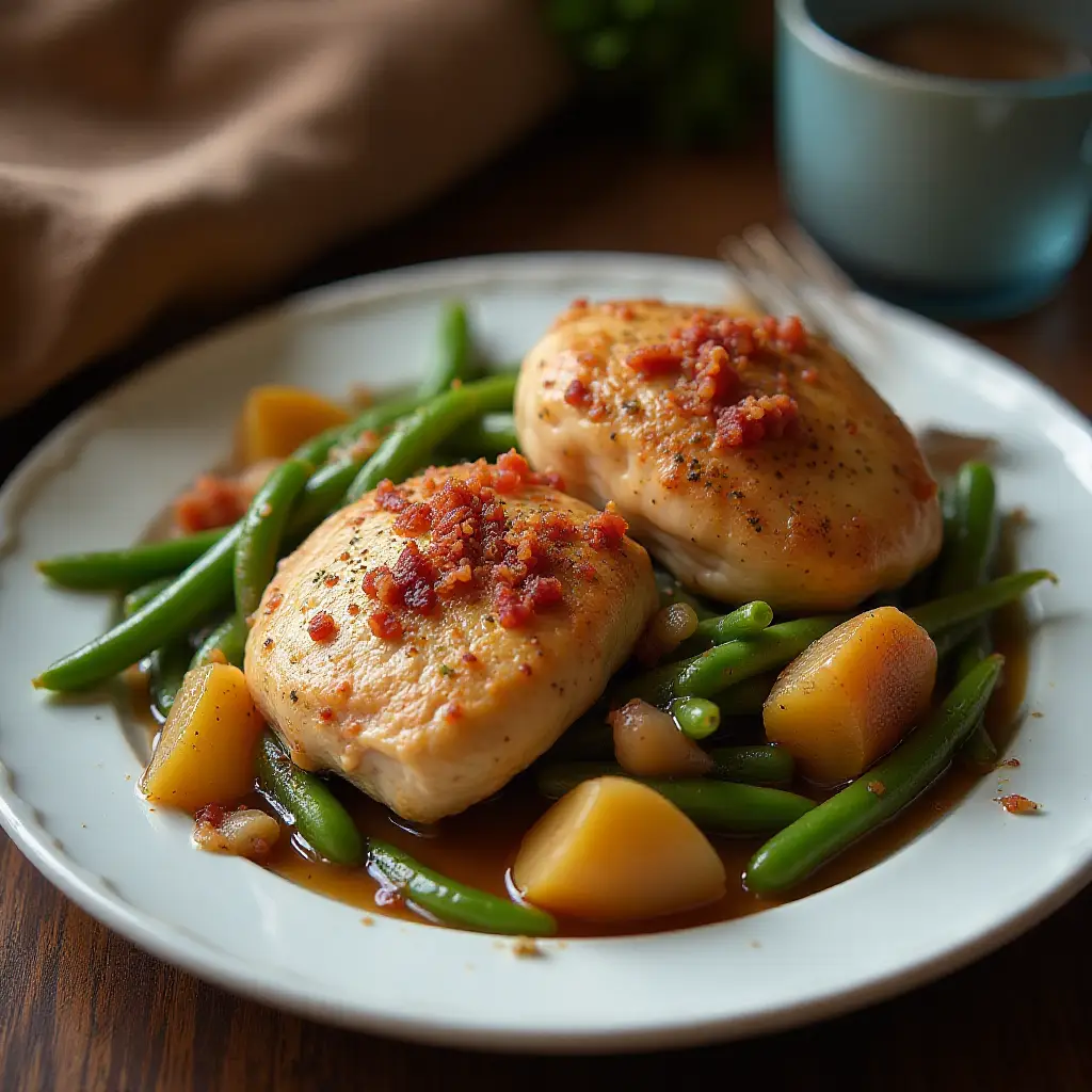 Slow Cooker Chicken Thighs, Green Beans, and Potatoes