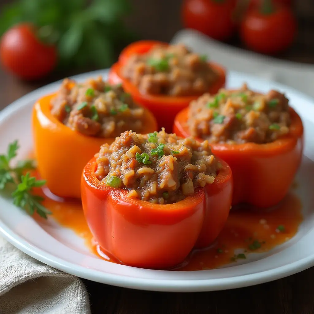 Bison and Brown Rice Stuffed Peppers