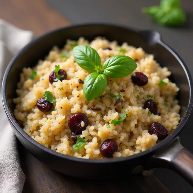 Mushroom Pilaf with Pine Nuts and Dried Cherries