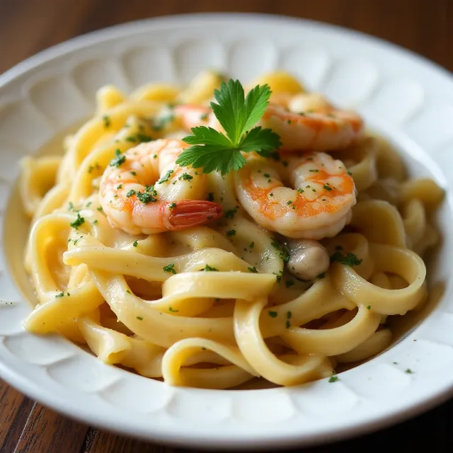 Mushroom Shrimp Alfredo Pasta