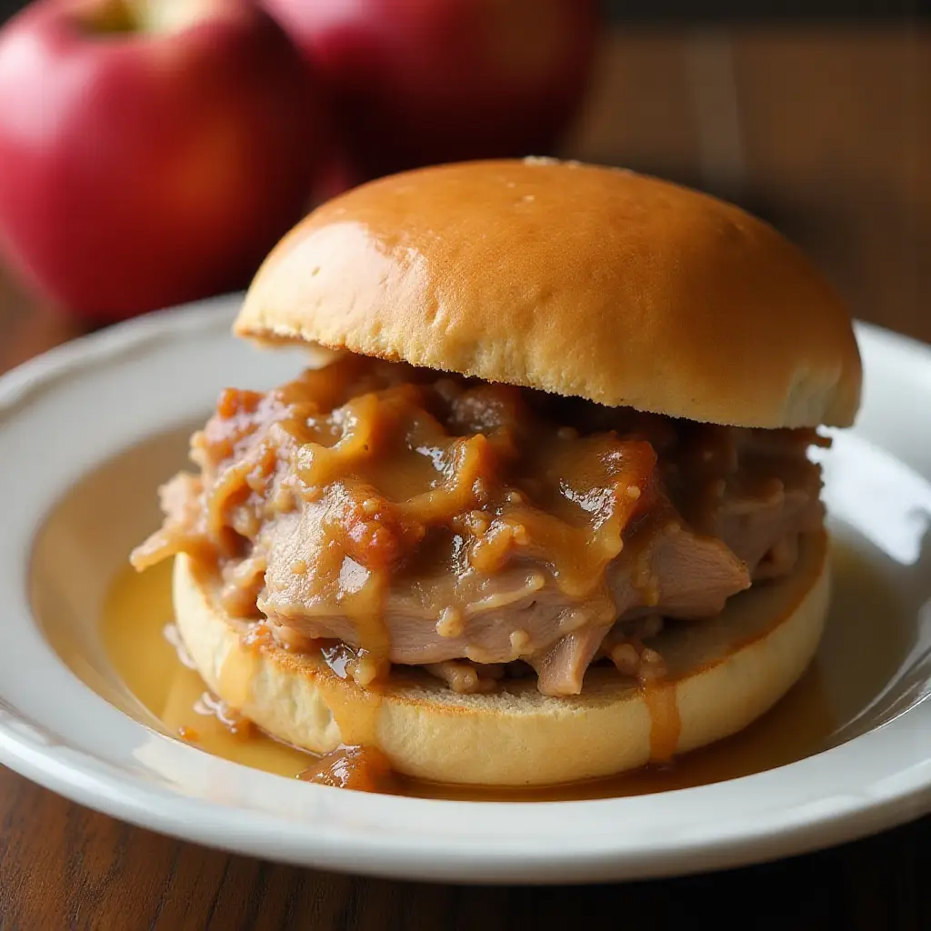 Apple Cider Pulled Pork with Caramelized Onion and Apples