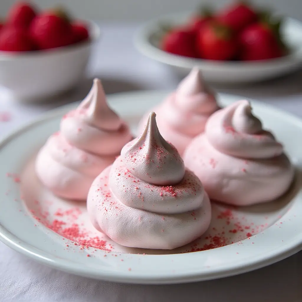 Strawberry Malted Milk Meringues