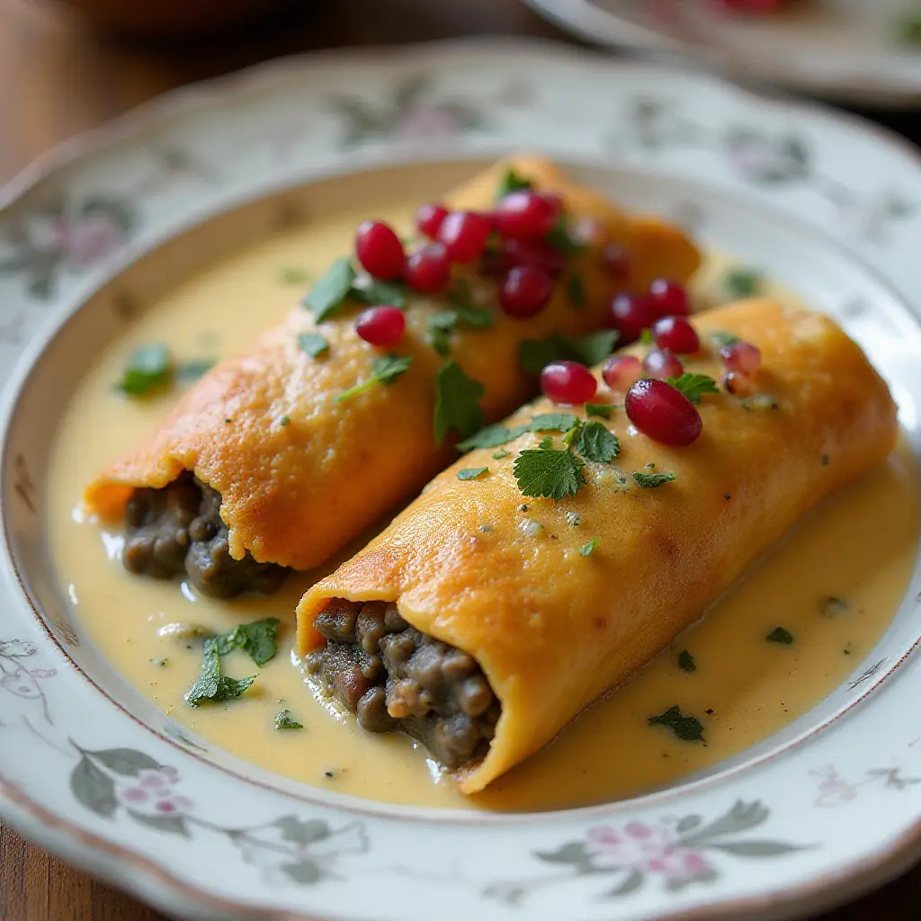 Squash Blossom Chile Relleno with Walnut Cream Sauce
