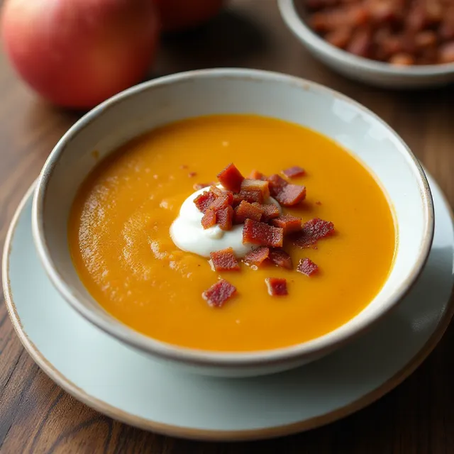 Roasted Butternut Squash Soup with Apples and Bacon