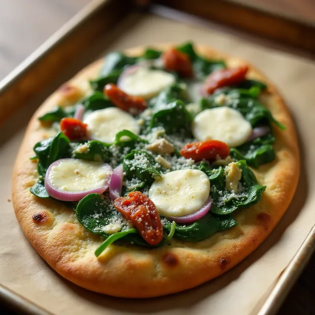 Spinach-Artichoke Garlic Naan Pizza