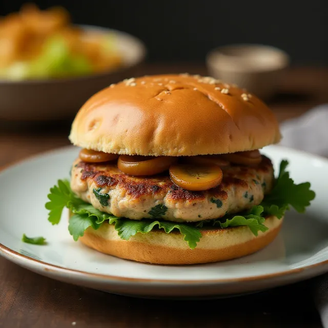 Baked Chicken Burgers with Mushrooms and Spinach